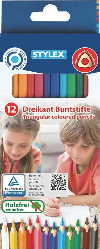 STYLEX Buntstifte Dreikant 12 Stück holzfrei