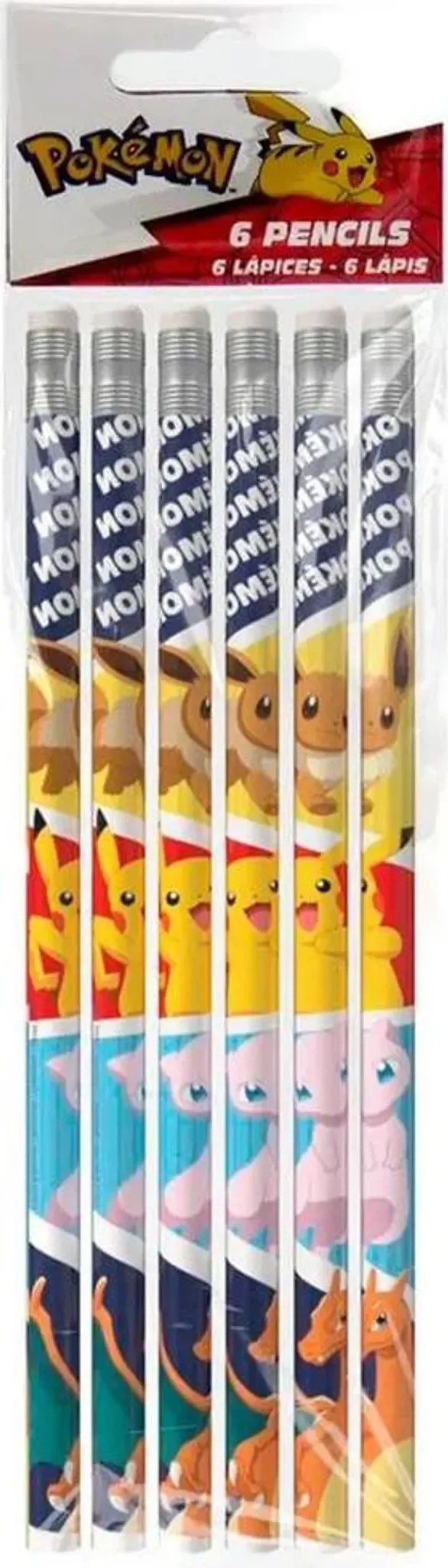 Pokémon Bleistiftset mit Radiergummi – 6 Bleistifte