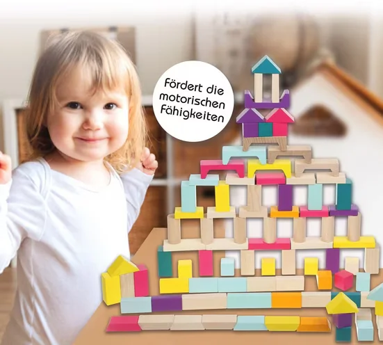 JAMARA Kidiwood Holzbausteine bunt 100tlg Eimer