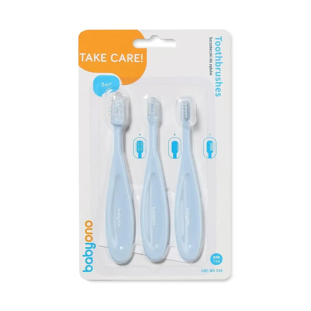 BabyOno Baby Zahnbürstenset 3 teilig blau