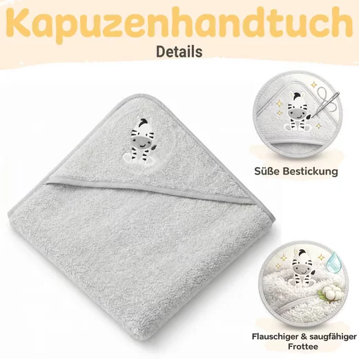 BABYKAJO Baby Kapuzenhandtuch 3er Set Frottee