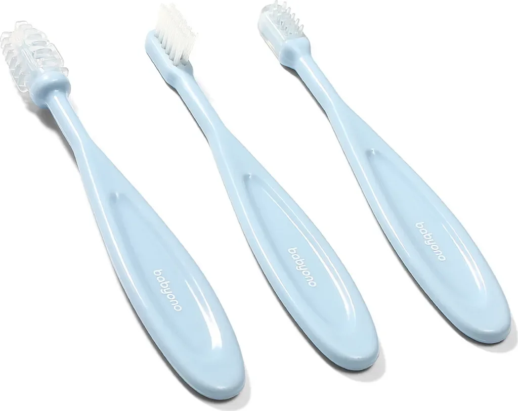 BabyOno Baby Zahnbürstenset 3 teilig blau