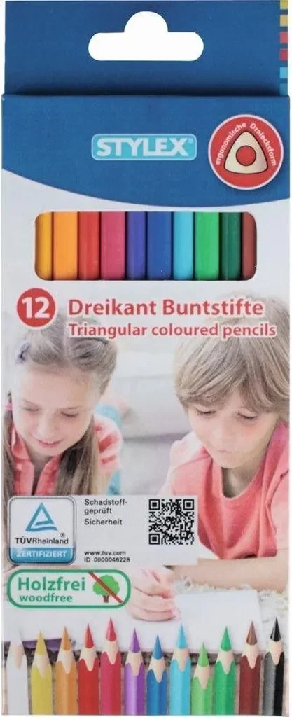 STYLEX Buntstifte Dreikant 12 Stück holzfrei
