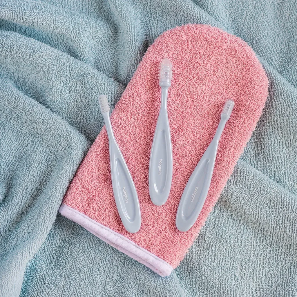 BabyOno Baby Zahnbürstenset 3 teilig blau