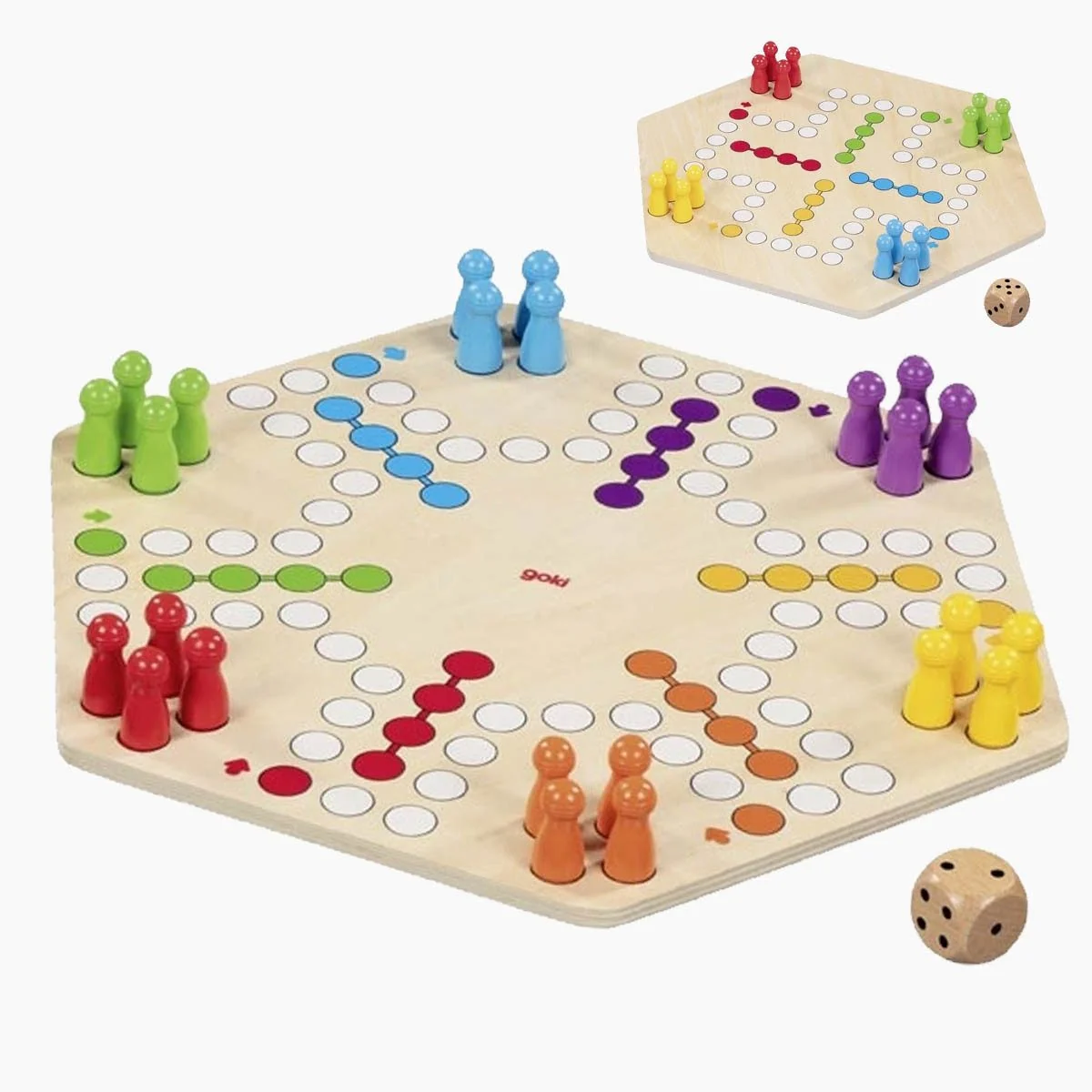 Goki Ludo Brettspiel für 6 Spieler beidseitig