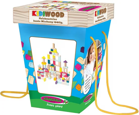 JAMARA Kidiwood Holzbausteine bunt 100tlg Eimer