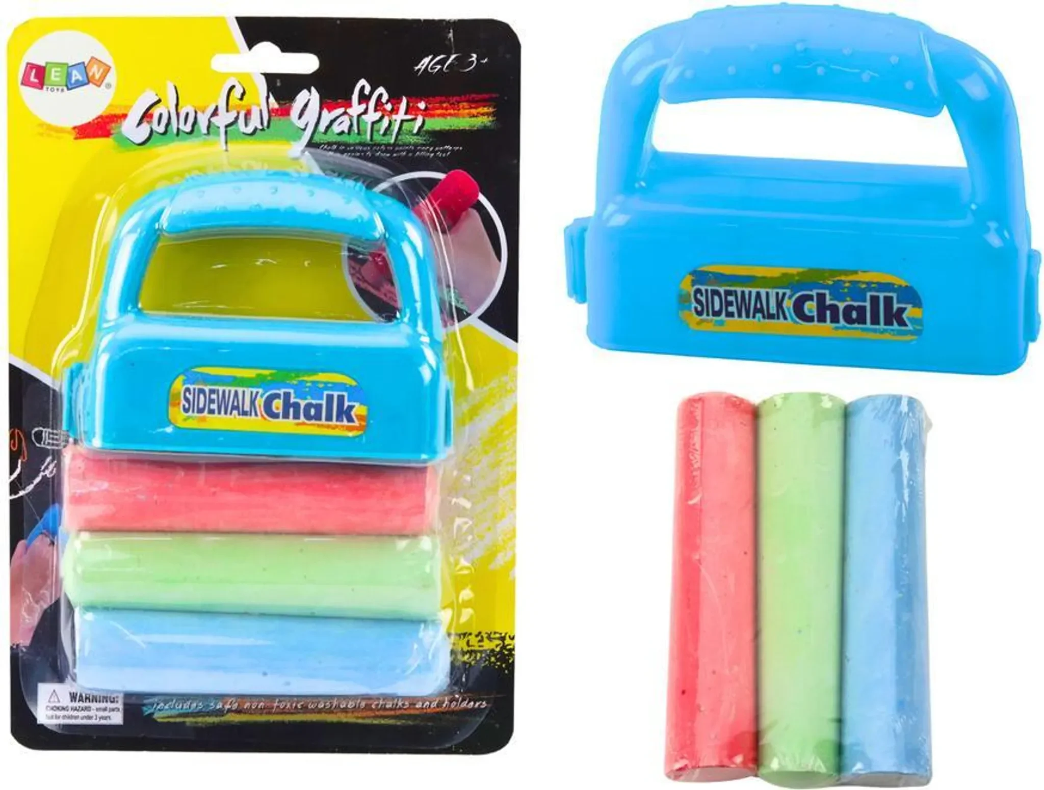 Straßenkreide Set mit Griff – 3-teilig, Blau