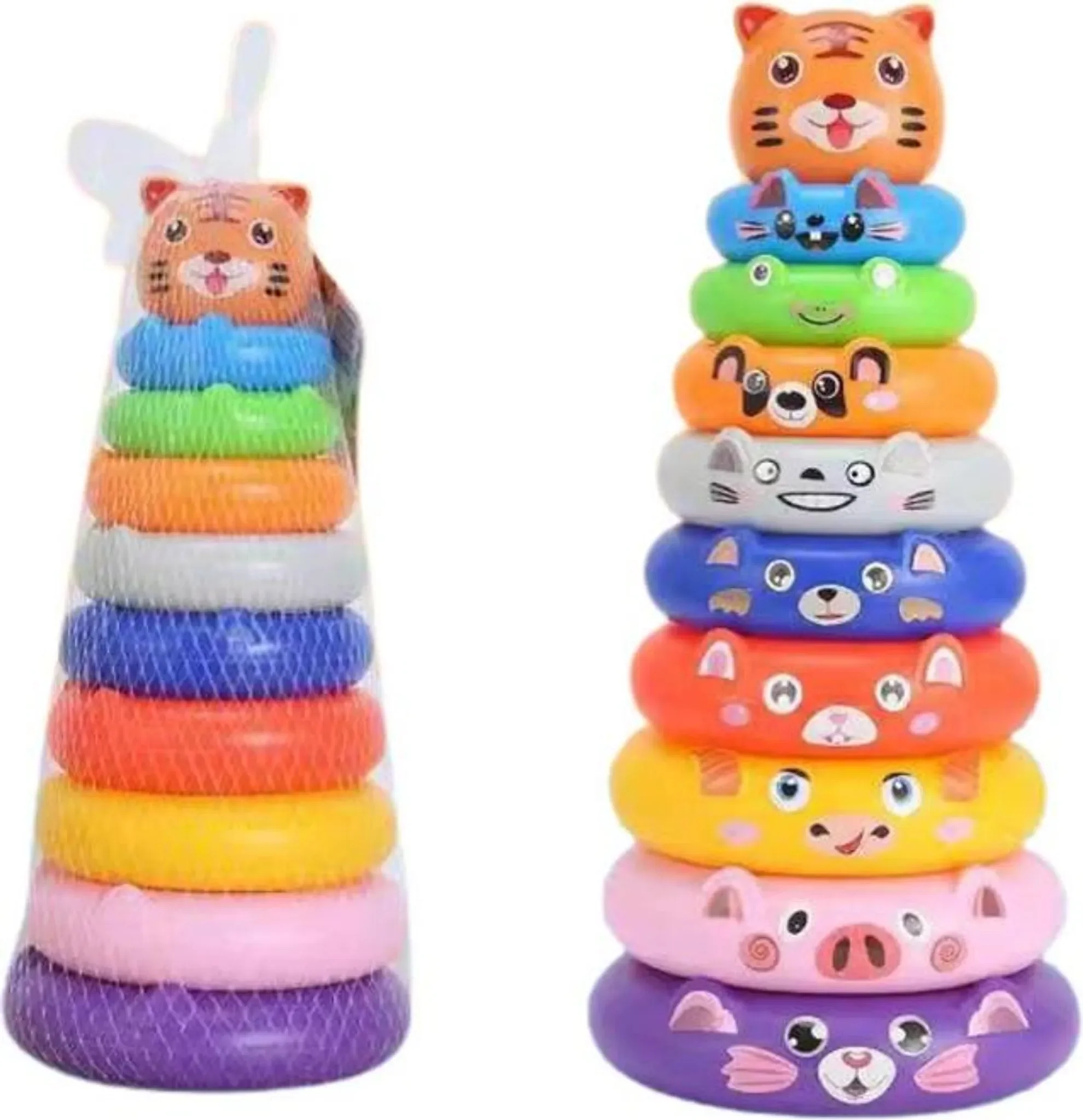 Räderpyramide mit Tieraufklebern – Tiger, bunt